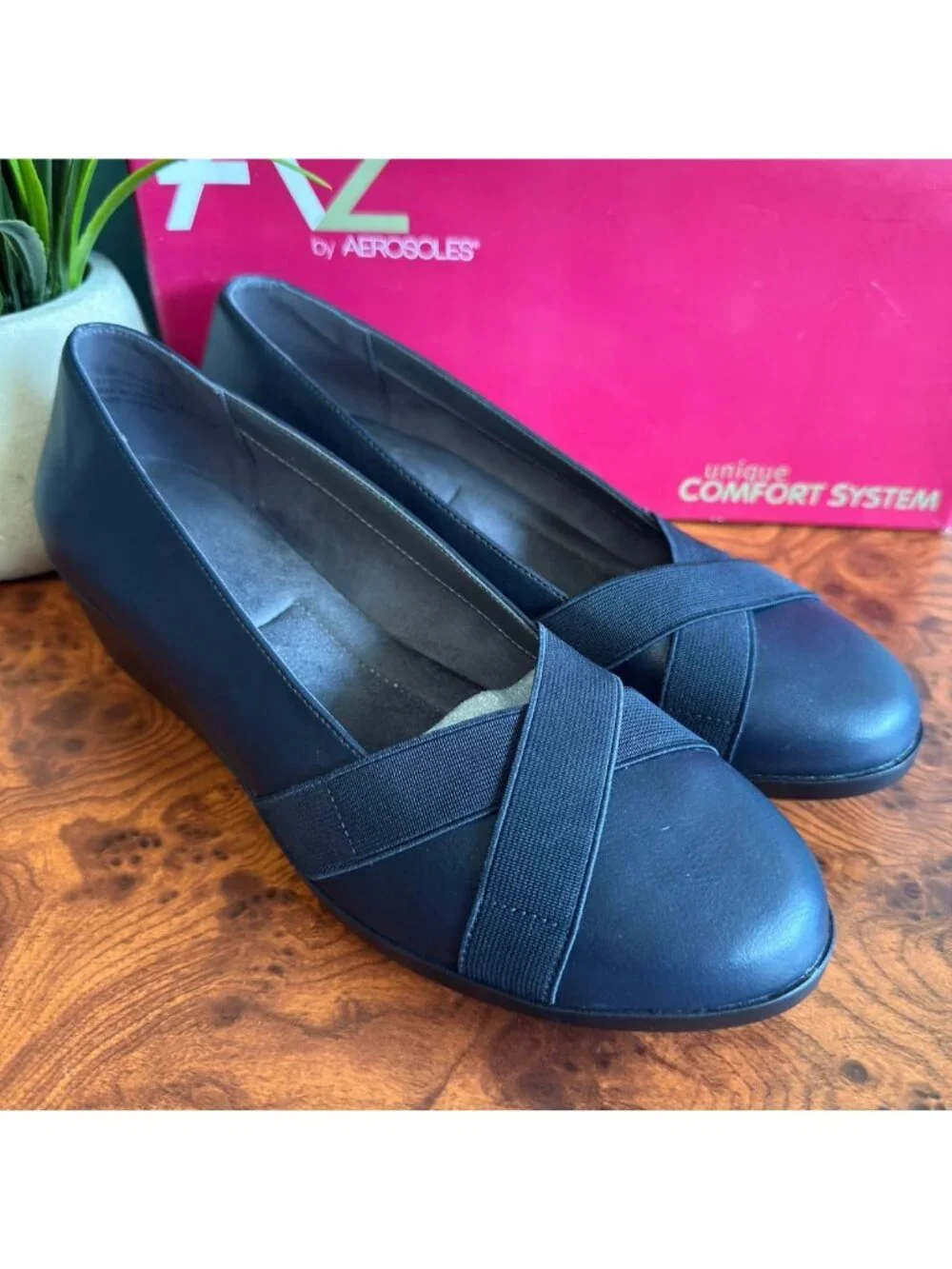 A2 By Aerosoles Womens Shoe 8.5 Truce Navy Blue Wedge Shoes With Box